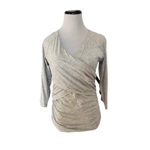 Sundance Women Vanessa Faux Wrap Top Size M Gray 3/4 Sleeve Feminine Casual Boho